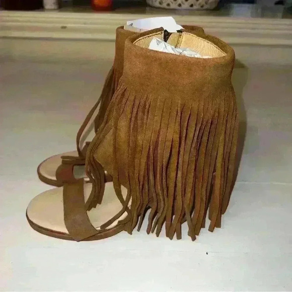 KOOLABURRA Piaz II Chestnut Suede Fringe Heel Sandals/Ankle Boot Zip Sz 6.5 - Picture 10 of 11